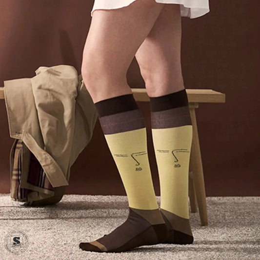 SupCare støttestrømper i bambus, gul og naturlig med ansigt
