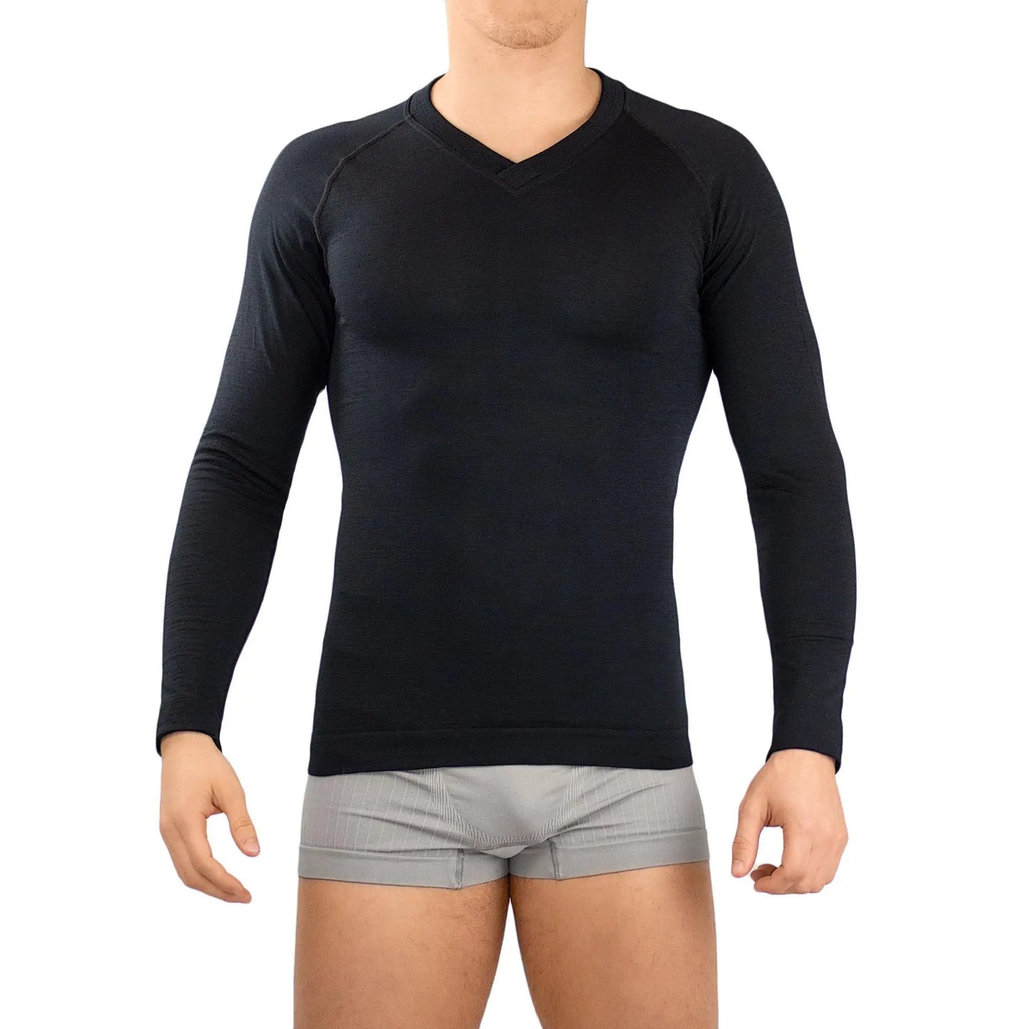 Opvarmning langærmet T-shirt til mænd med merinould og Dryarn